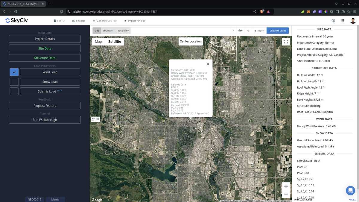 NBCC 2015 Wind Load menu on SkyCiv Load Generator
