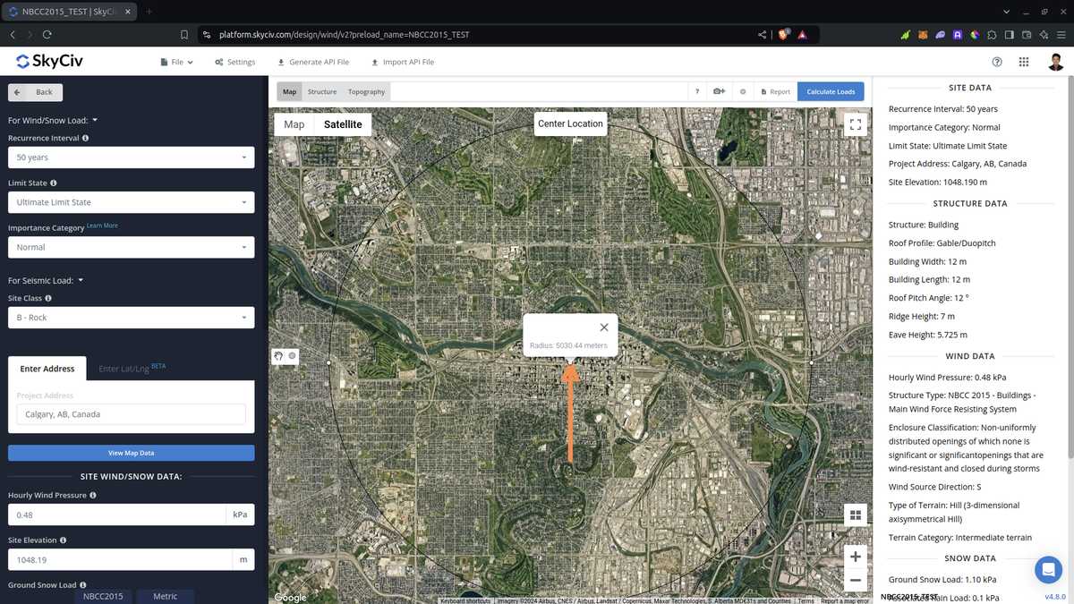 Site Data of SkyCiv Load Generator
