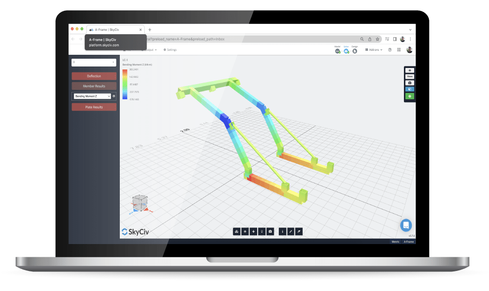 a-frame-naval-architechture-mechanical-engineering-software-fea-structural-analysis-skyciv-bending-moment-force-results -min