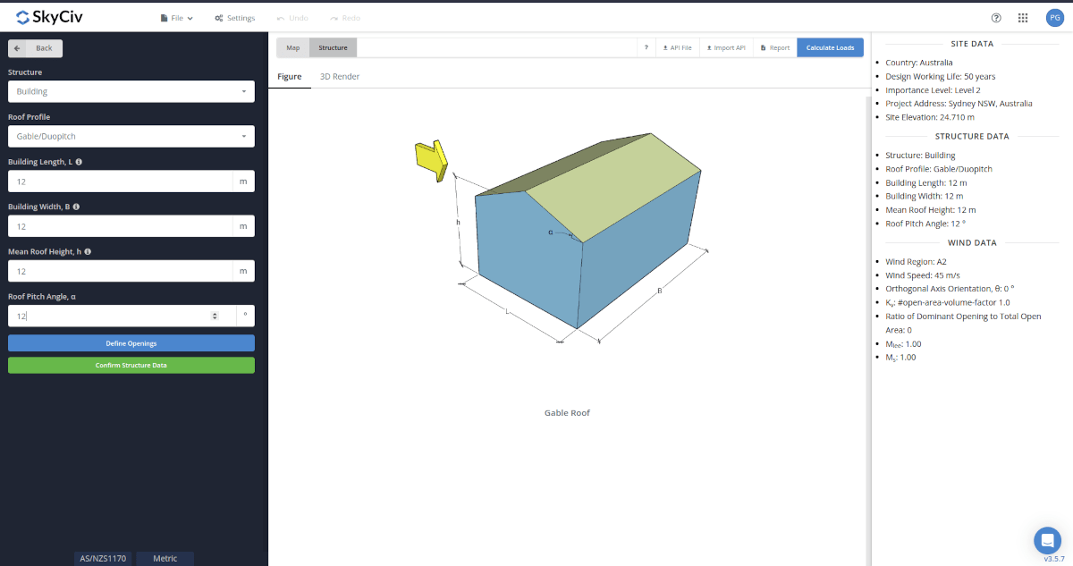 AS/NZS 1170.2 Structure Data input parameters
