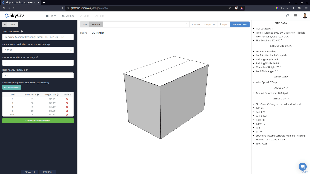 Seismic Load Parameters in SkyCiv Load Generator
