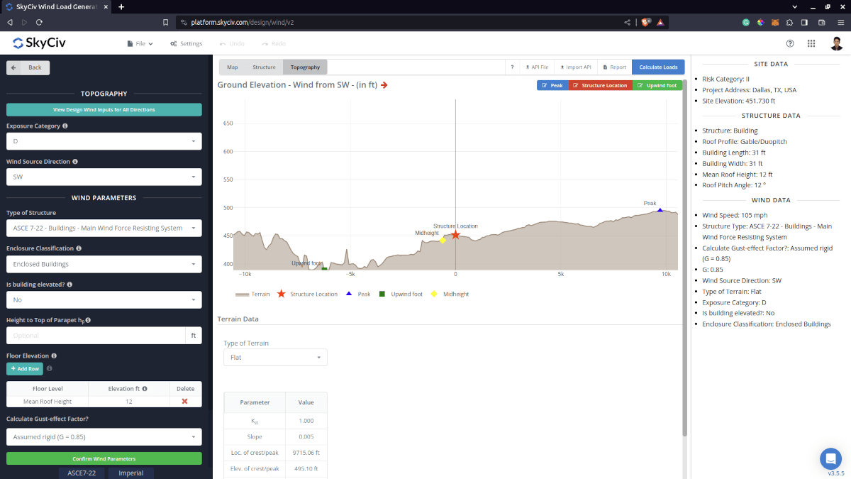SkyCiv Load Generator Wind Parameters