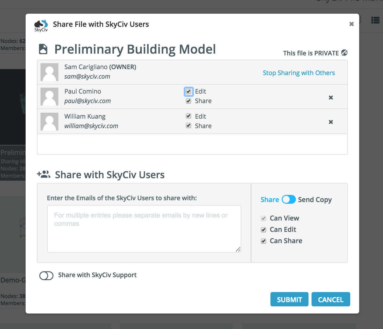 Collaborating has never been easier with SkyCiv's 100% cloud structural analysis software