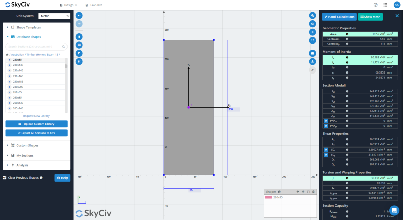Hyne Timber in SkyCiv Section Builder