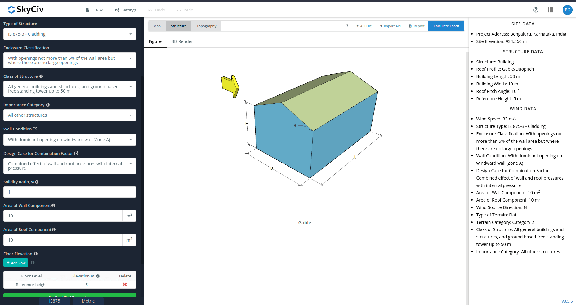 IS 875-3 wind load input parameters for cladding