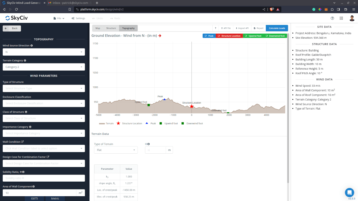 Elevation Data from Google Maps for upwind and downwind direction