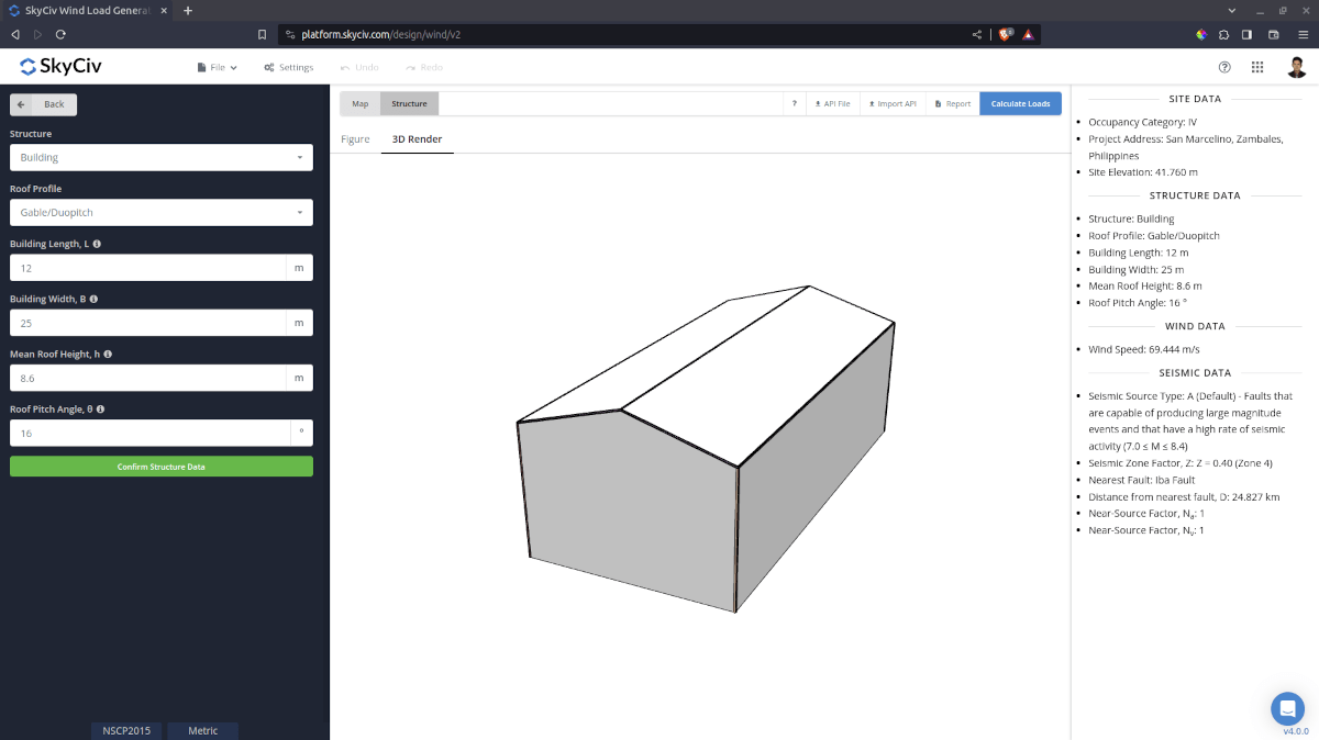 Structure Parameters for SkyCiv Load Generator