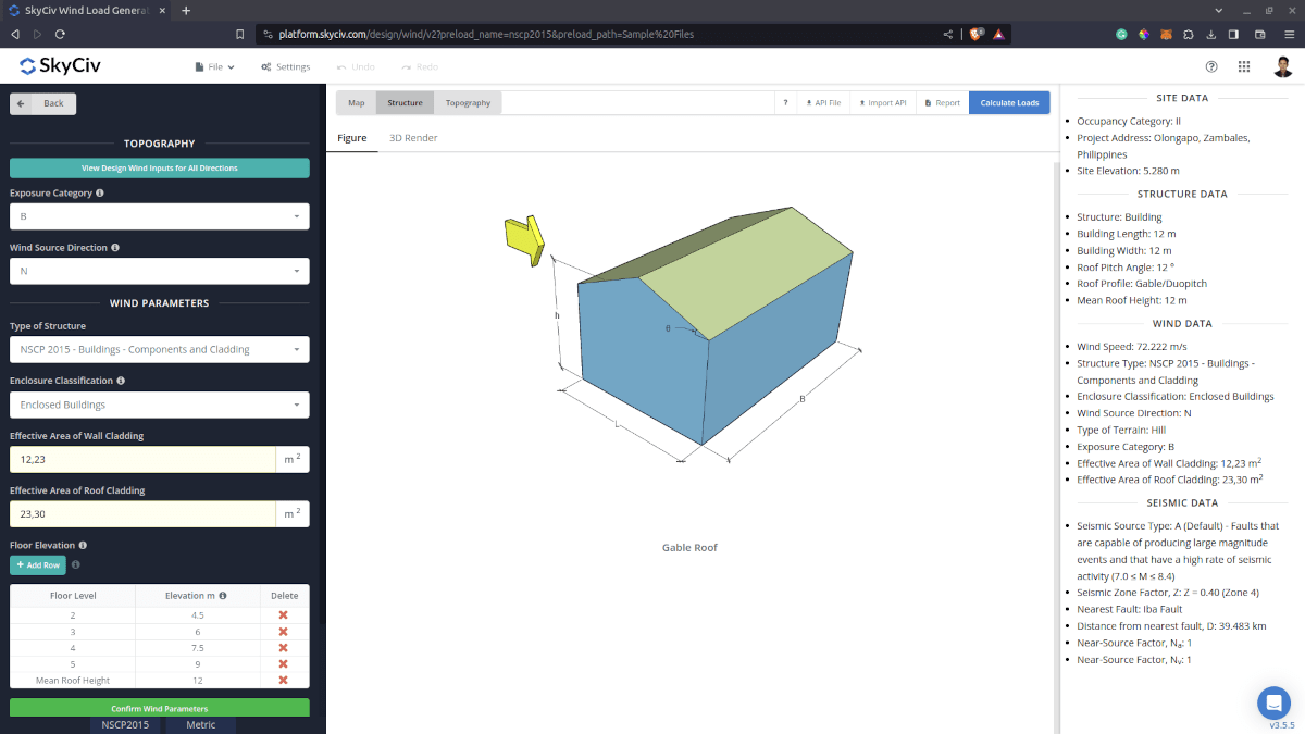 Wind load input parameters for components and cladding