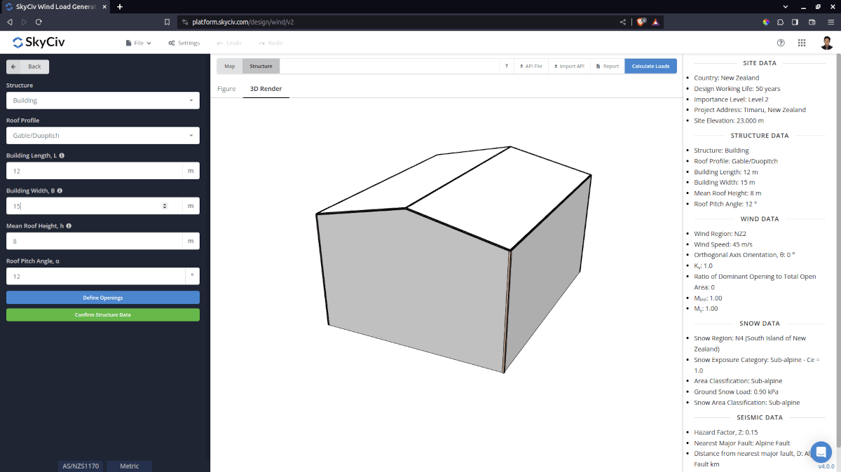 Structure data for SkyCiv Load Generator