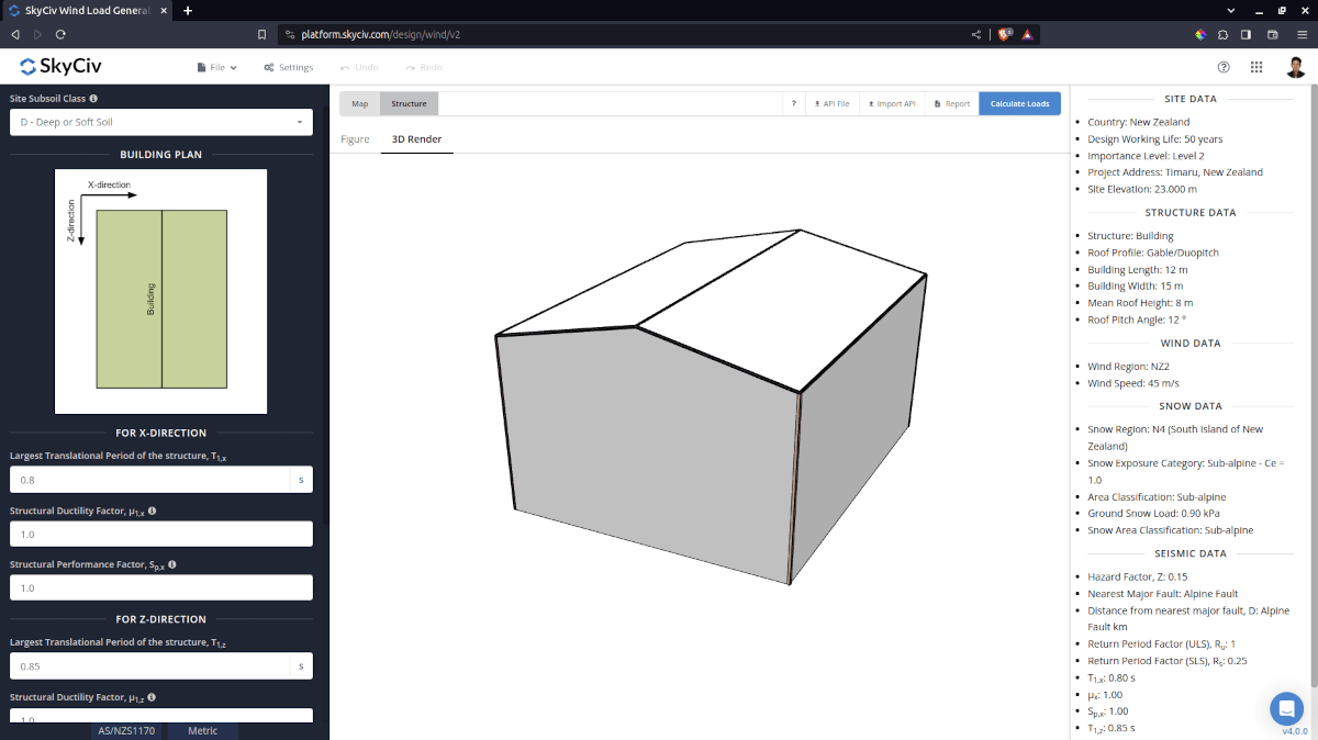 Seismic load input parameters in SkyCiv Load Generator