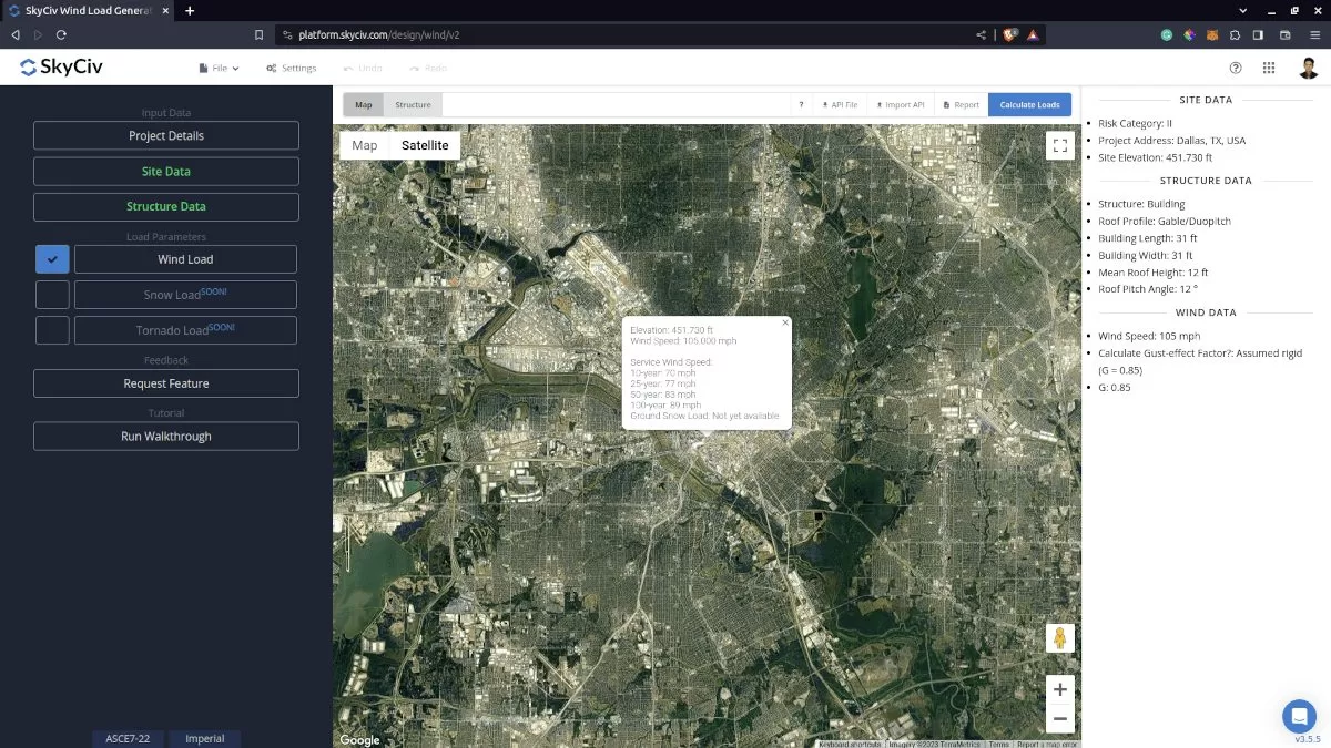 SkyCiv Load Generator Load Parameters