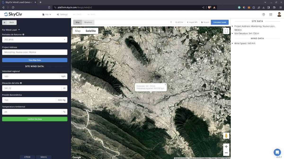 SkyCiv Load Generator Site Data