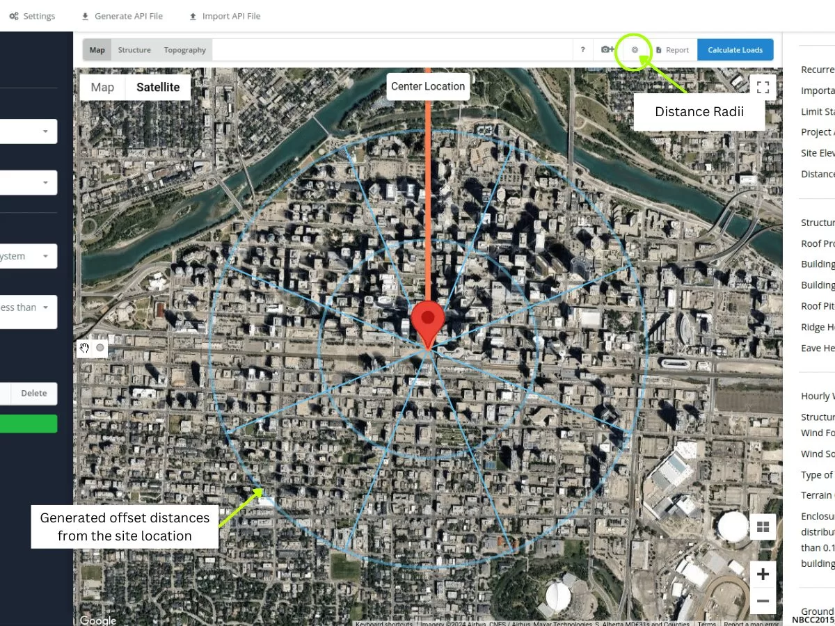 Distance radii tool in SkyCiv Load Generator