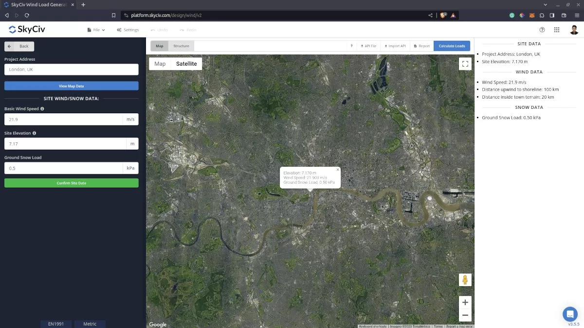 Site Data of SkyCiv Load Generator