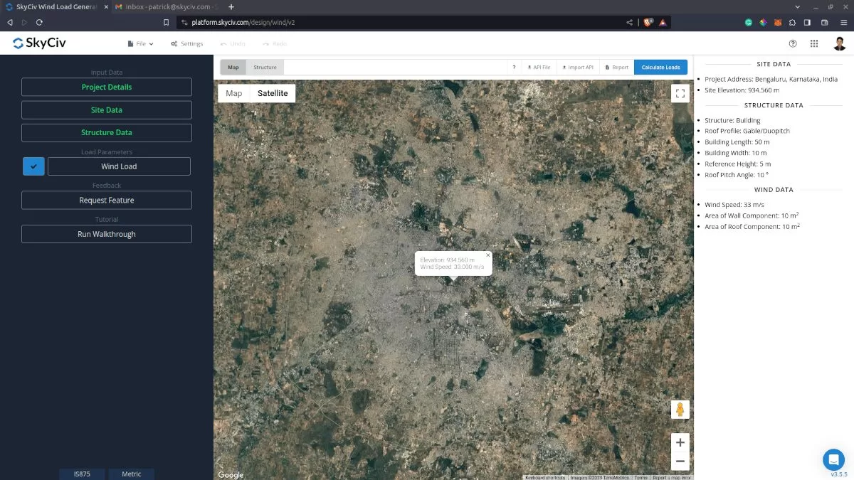 Load Generator Wind Data Menu