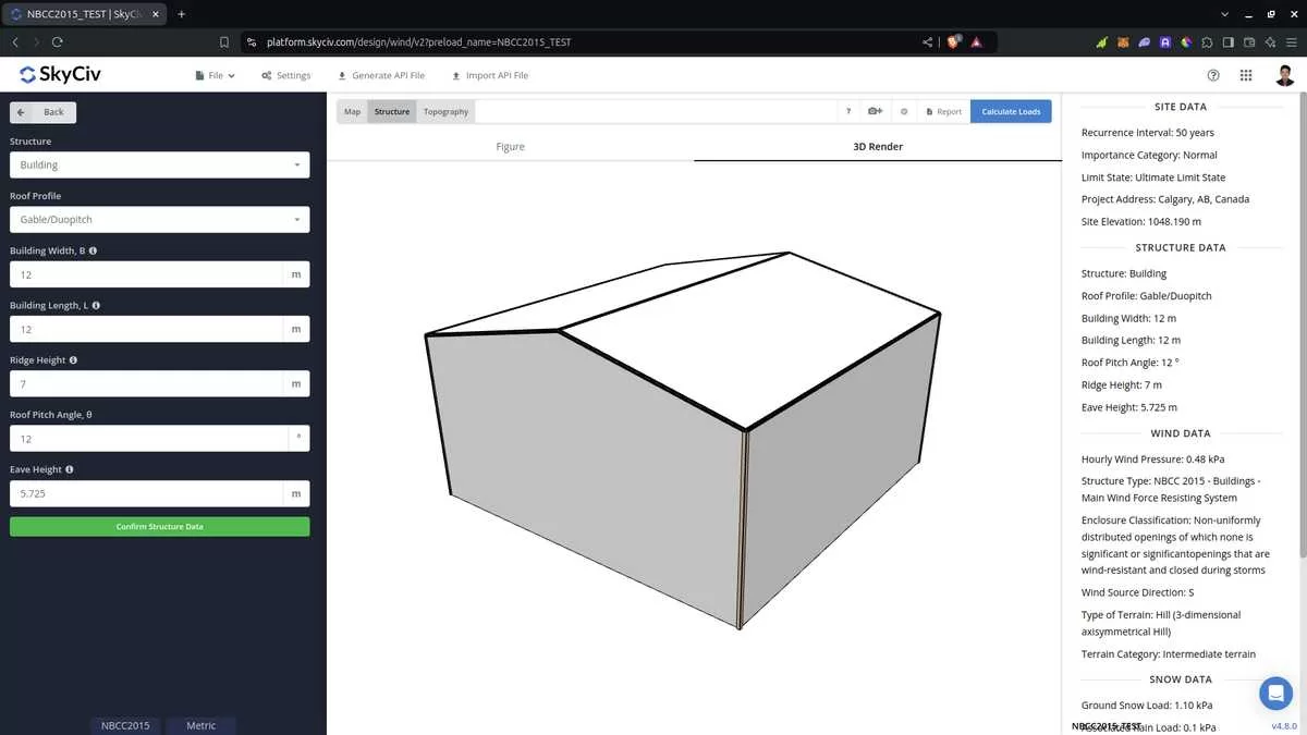 NBCC 2015 Structure data input of SkyCiv Load Generator