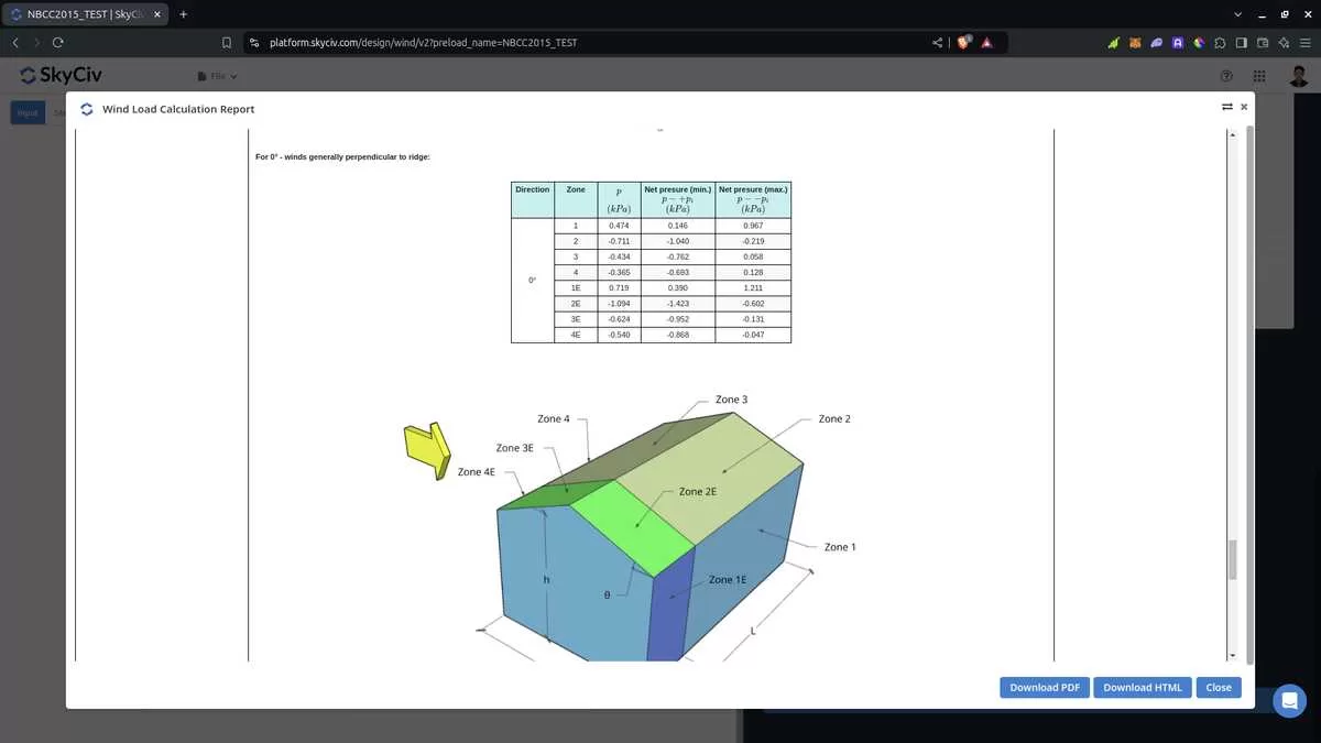 NBCC 2015 Detailed Wind Report in SkyCiv Load Generator