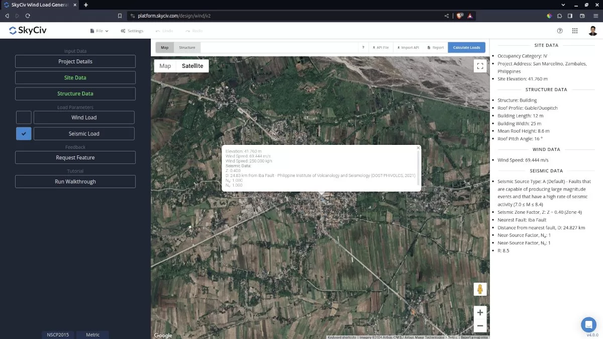 Seismic Load Checkbox in SkyCiv Load Generator
